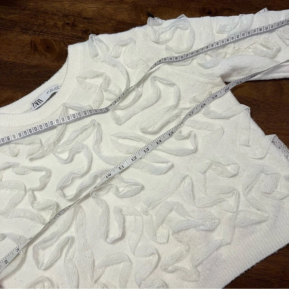 Zara Raised Effect Sweater with Ribbon Detail White Large Coquette Feminine - Picture 6 of 14